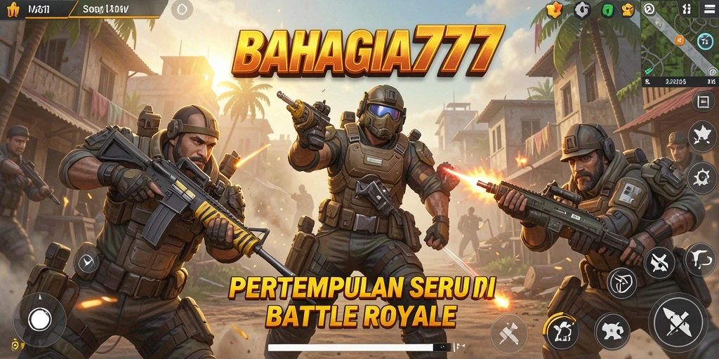 Tangkapan layar epic dari gameplay BAHAGIA777 yang menampilkan aksi Battle Royale.