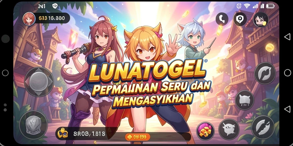 Screenshot gameplay LUNATOGEL menampilkan karakter Anime yang dinamis.