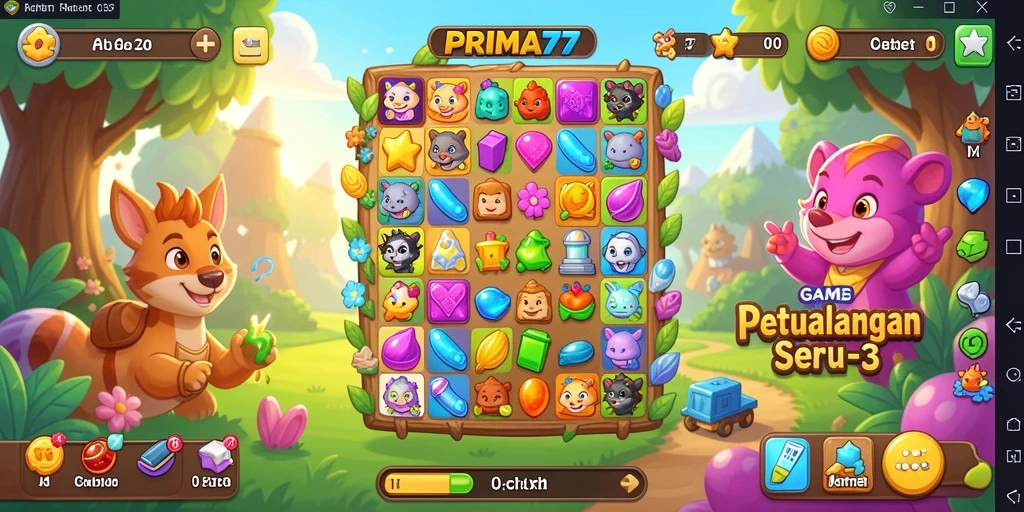 Tampilan gameplay seru dalam PRIMA77 yang menantang dan penuh warna.