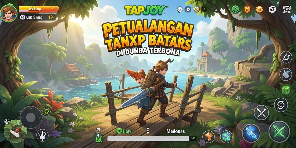 Screenshot gameplay TAPJOY menampilkan eksplorasi dunia terbuka yang menakjubkan.